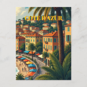 Reiseillustration im Vintage-Stil Côte d'Azur Feiertagspostkarte