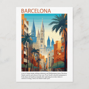 Reiseillustration im Vintage-Stil für Barcelona Postkarte