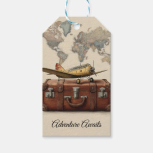 Reiseillustration im Vintage-Stil mit einem Flugze Geschenkanhänger