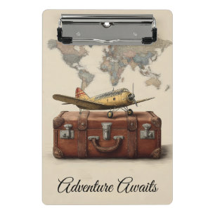Reiseillustration im Vintage-Stil mit einem Flugze Mini Klemmbrett