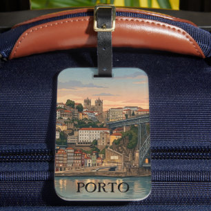Reiseillustration Vintage Porto Portugal Stadt Gepäckanhänger