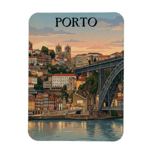 Reiseillustration Vintage Porto Portugal Stadt Magnet