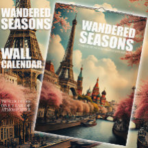 Reisekalender mit 12 Städten und Jahreszeiten