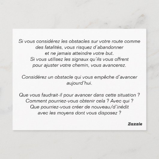 Reisekarte: Macht eure Hindernisse neu Postkarte (Rückseite)