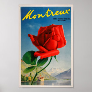 Reisekunst Rose Montreux die Schweiz Vintage Poster