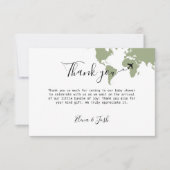 Reisemagazin Baby Shower World Map Sage Green Dankeskarte (Vorderseite)