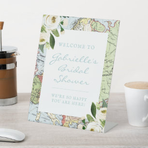 Reisemagazin "Floral Map" Brautparty Willkommen Sockelschild