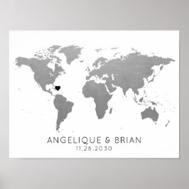 Reisemagazin Silver World Map Guest Book Sign Poster