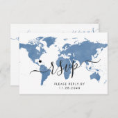 Reisemagazin World Map Blue RSVP Card (Vorne/Hinten)