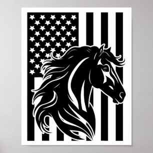 Reisemaschine für Pferde unter amerikanischer Flag Poster