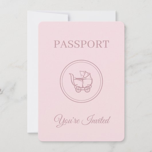 Reisementhema Kinderdusche Pink Passport Einladung (Vorderseite)