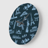 Reisemuster in der Blues Muster Große Wanduhr (Winkel)