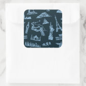 Reisemuster in der Blues Muster Quadratischer Aufkleber (Tasche)