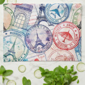 Reisemuster mit Vintage-Stempel-Motiv (2) Geschirrtuch (Gefaltet)