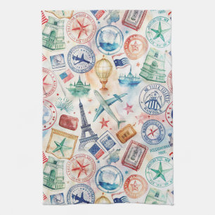 Reisemuster mit Vintage-Stempel-Motiv (3) Geschirrtuch
