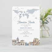 Reisen Adventure World Map Airplane Babydusche Einladung (Stehend Vorderseite)