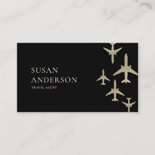 Reisen Agent Gold Glitzer Flugzeuge Visitenkarte