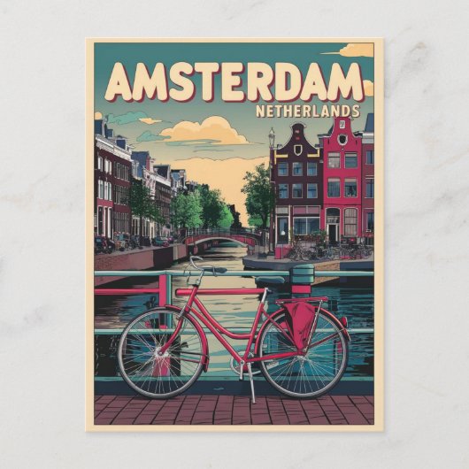 Reisen Amsterdam Holland Fahrräder Vintage Geschen Postkarte (Vorderseite)