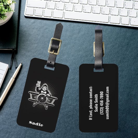 Reisen Bigfoot Flying Airplane Funny Black Gepäckanhänger