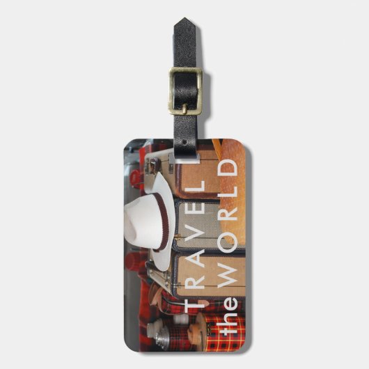 Reisen die Welt - im altem Stil Gepäckanhänger (Vorderseite vertikal)