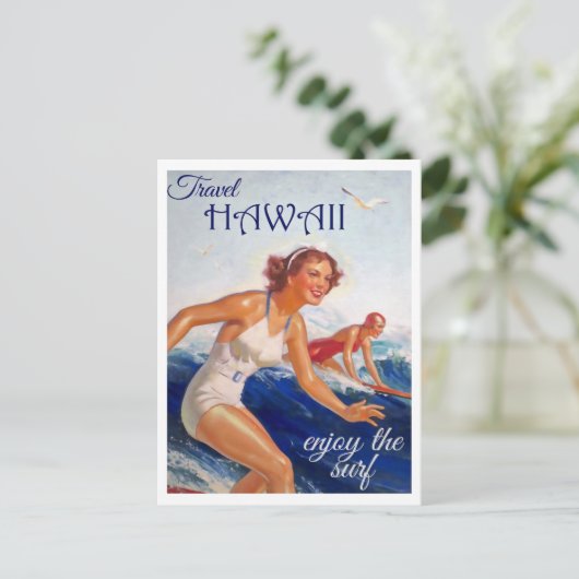 Reisen Hawaii, Surfen, Retro Postkarte (Stehend Vorderseite)