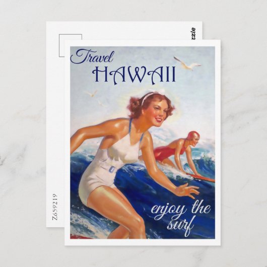 Reisen Hawaii, Surfen, Retro Postkarte (Vorne/Hinten)