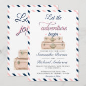 Reisen Hochzeit Einladung Postkarte Rotes Blau (Vorne/Hinten)