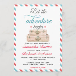 Reisen Hochzeit Einladung Postkarte Rotes Blau