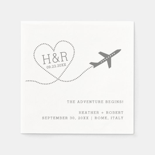 Reisen Hochzeiten Brautparty Custom Airplane Herz Serviette (Vorderseite)