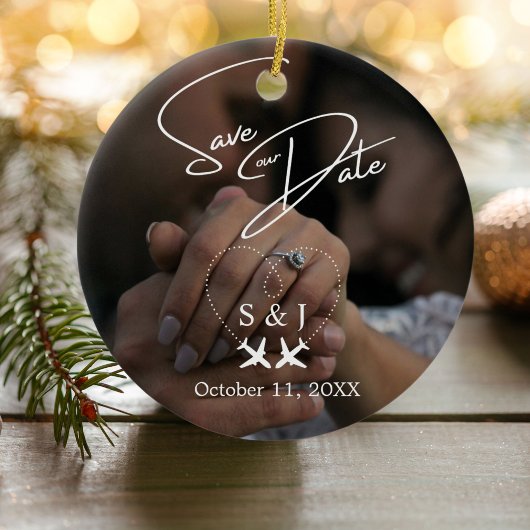 Reisen Hochzeitflugzeug Herz Save the Date XMAS Keramik Ornament