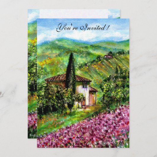 REISEN IN DER TUSKANISCHEN, Feld für grüne Lila Bl Einladung (Vorne/Hinten)