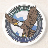 Reisen in die USA Fly-Logo Getränkeuntersetzer (Vorne)