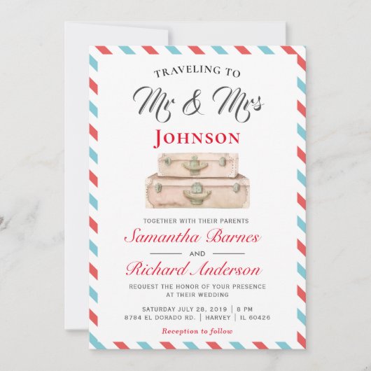 Reisen nach Hochzeit in Urlaubsort Einladung (Vorderseite)