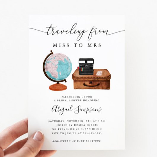 Reisen Sie Brautparty MISS zu MRS. Einladung