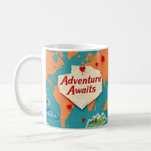 Reisen Sie die Weltkarte mit Herz-Button Kaffeetasse