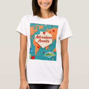 Reisen Sie die Weltkarte mit Herz-Button T-Shirt