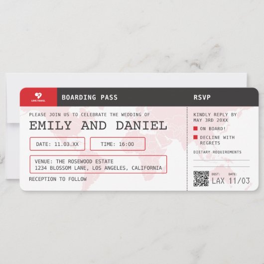 Reisen Sie die World Destination Boarding Pass Hoc Einladung (Vorderseite)