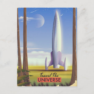 Reisen Sie durch die Universe Retro Space Art. Postkarte