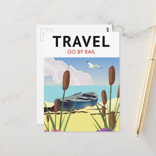 Reisen Sie mit der Bahn Postkarte (Vorderseite/Rückseite Beispiel)