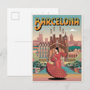 Reisen Vintag barcelona sagrada familia geschenke Postkarte