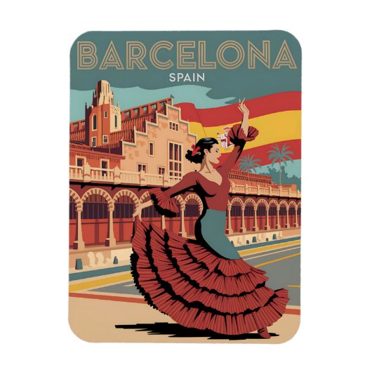 Reisen Vintage Barcelona Spain Flaminco Geschenke Magnet (Vertikal)