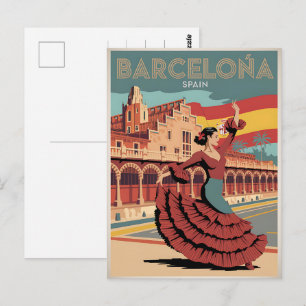 Reisen Vintage Barcelona Spain Flaminco Geschenke Postkarte