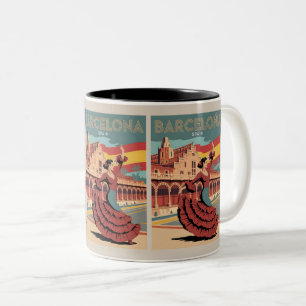 Reisen Vintage Barcelona Spain Flaminco Geschenke Zweifarbige Tasse