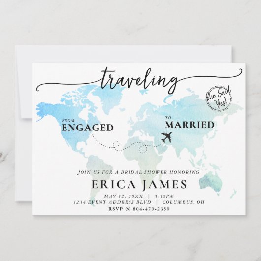 Reisen vom Verlobten zum Verheirateten Brautparty Einladung (Vorderseite)