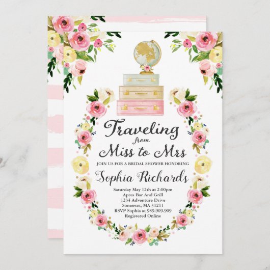 Reisen von Miss nach Brautparty Einladung (Vorne/Hinten)