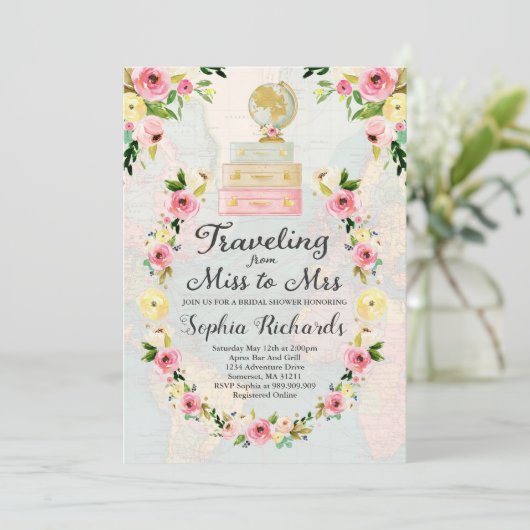 Reisen von Miss nach Brautparty Einladung (Stehend Vorderseite)