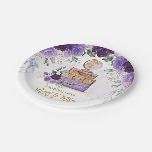 Reisen von Miss zu Mrs. Lila Brautparty Pappteller (Schrägansicht)