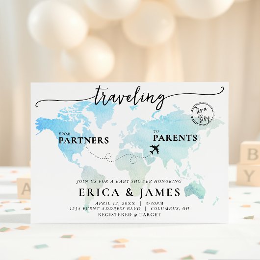 Reisen von Partner zu Eltern Map Baby Shower Einladung