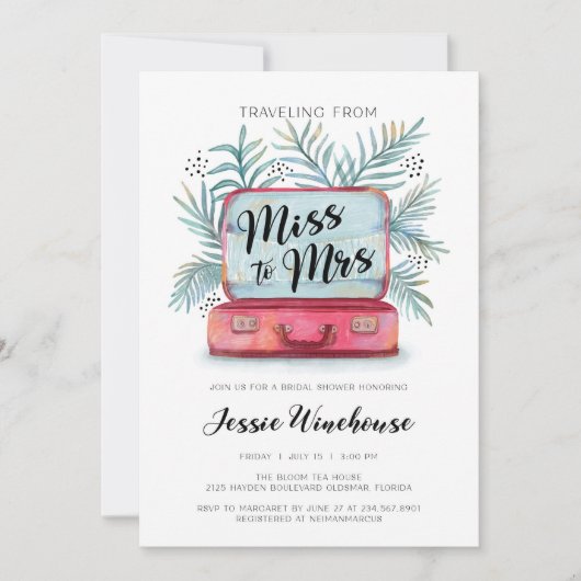 Reisen von Vermisst zu mrs Brautparty Einladung (Vorderseite)