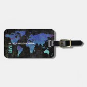 Reisen World International Map Distressed Blue Gepäckanhänger (Vorderseite horizontal)